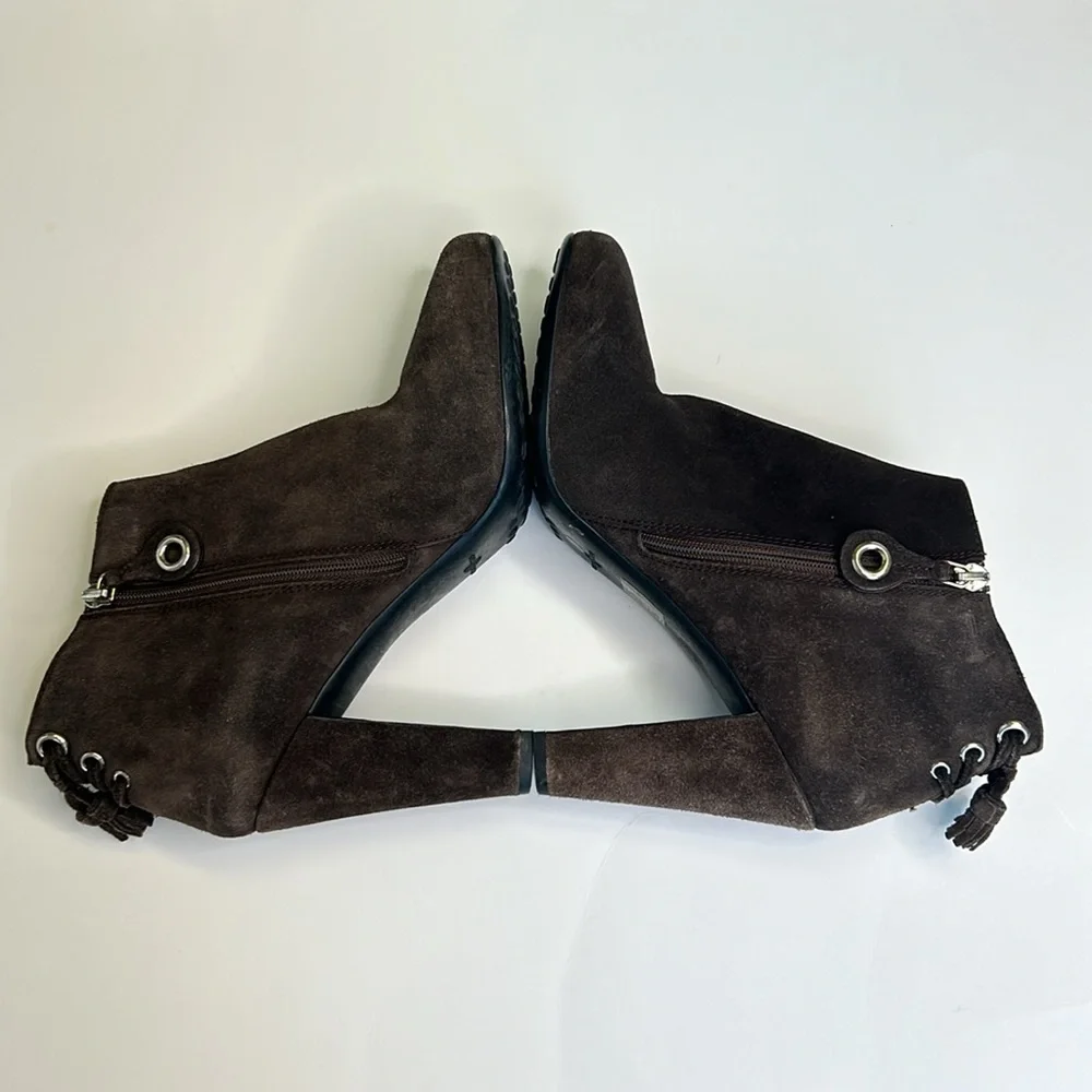 Prada The Original Car Shoe Gray Suede Booties‎ Tassels 39/8-8.5